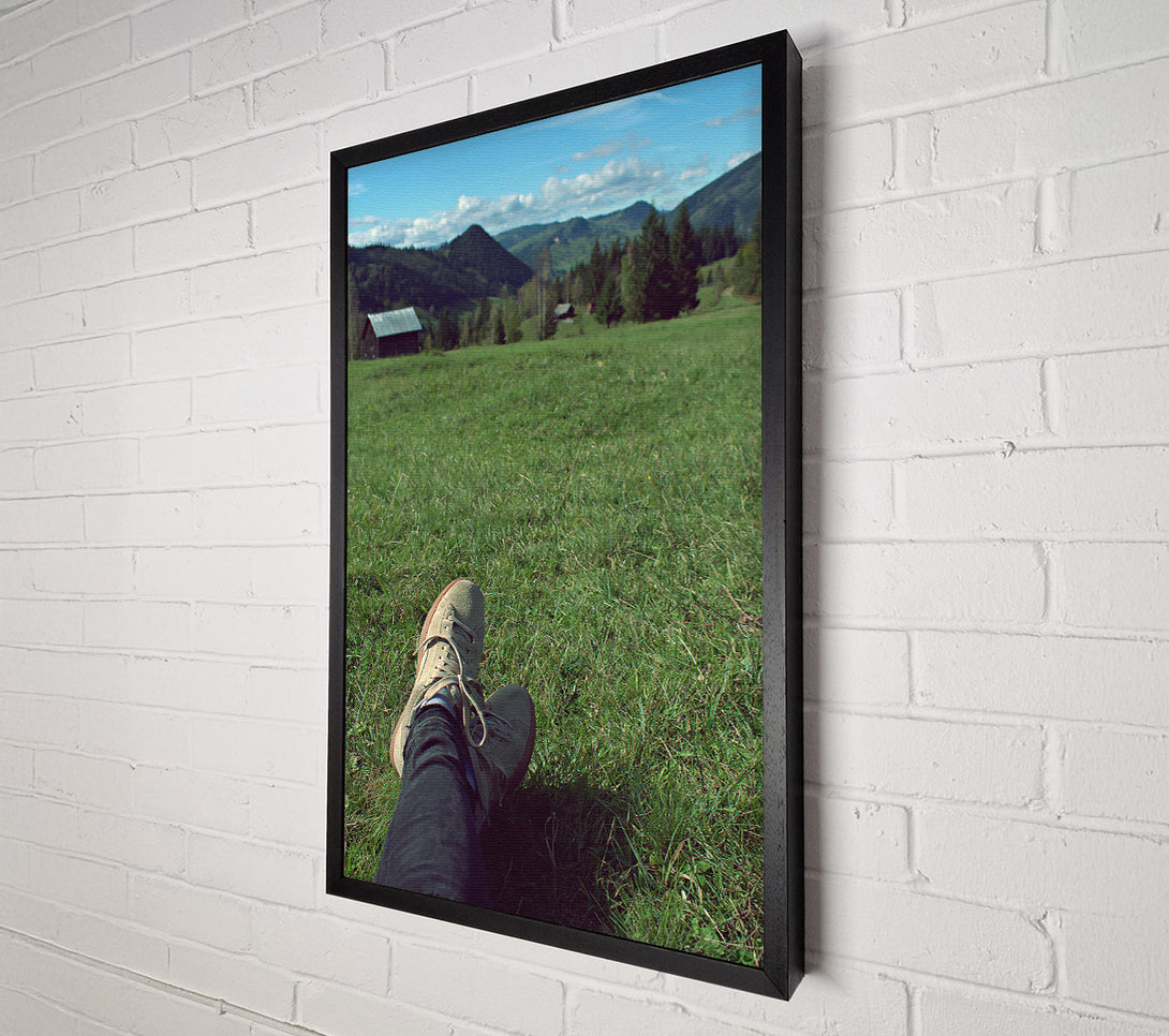  A Canvas Print of Green Grass And Suede Shoes Canvas Print