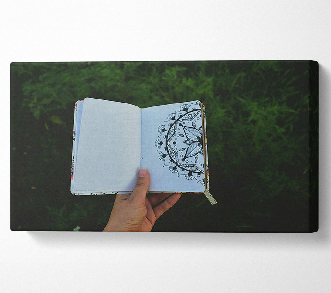  A Canvas Print of White Pages, Black Mandala. Canvas Art
