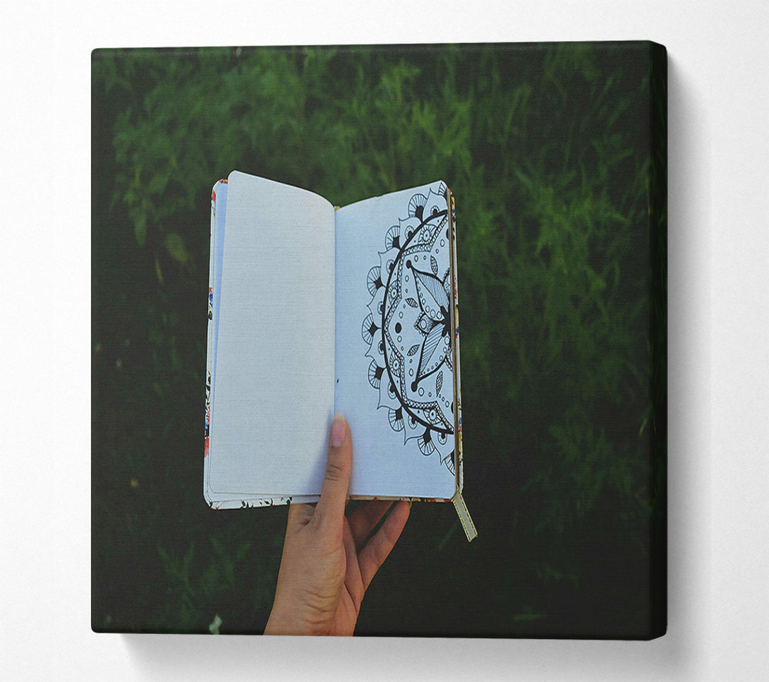  A Canvas Print of White Pages, Black Mandala. Canvas Art