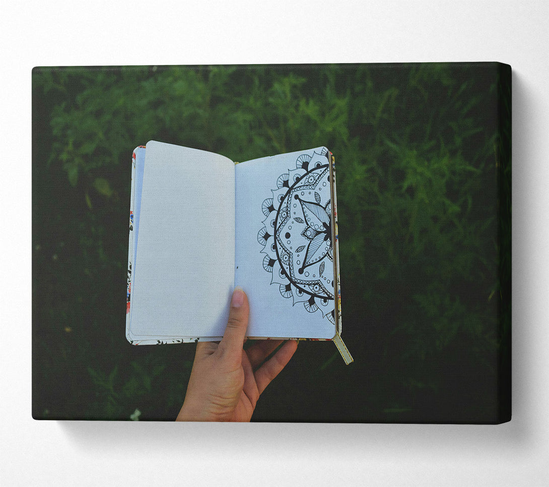  A Canvas Print of White Pages, Black Mandala. Canvas Art
