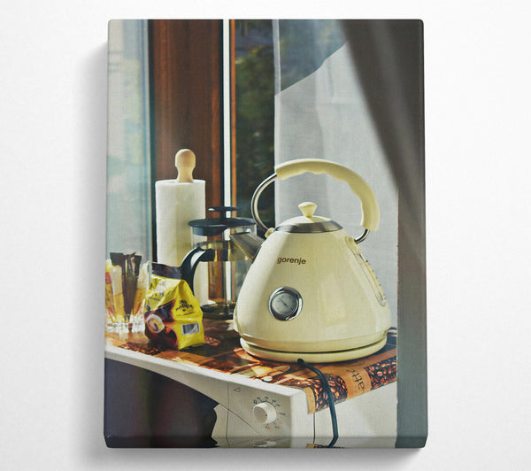  A Canvas Print of Cream Kettle Coffee Break Canvas Wall Art