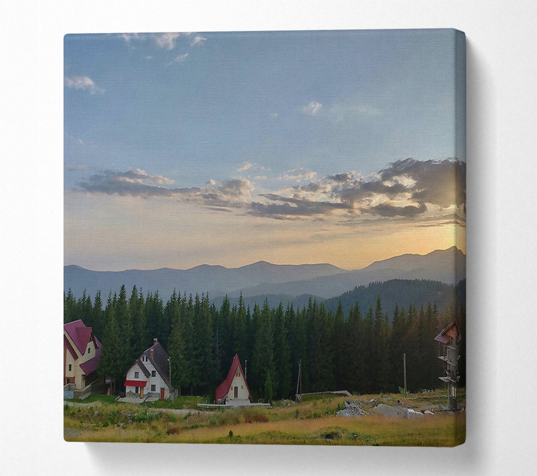  A Canvas Print of Golden Mountainside Cottages Canvas Print