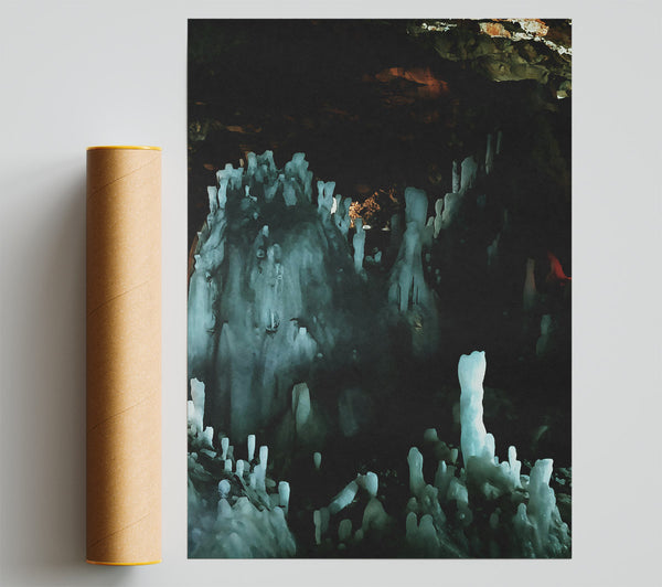 Teal Cave Stalagmites Giclee Print