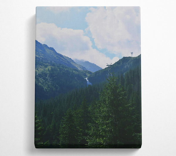  A Canvas Print of Emerald Mountain Waterfall Canvas Art