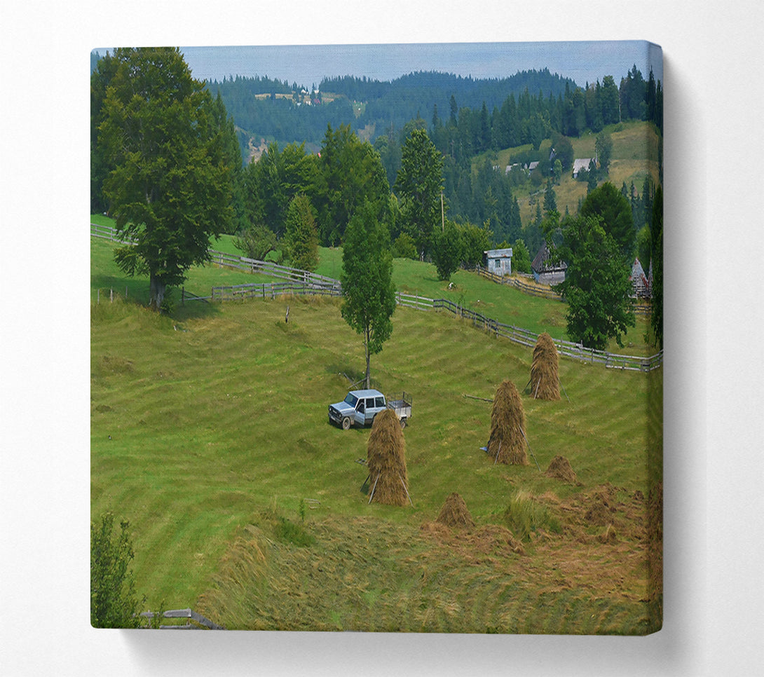 A Canvas Print of Green Hills And Haystacks Canvas Print