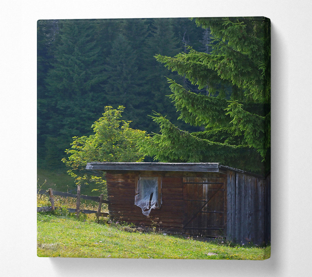 A Canvas Print of Green Cabin In The Woods Canvas Art