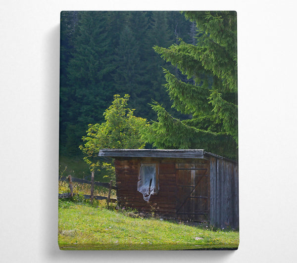 Green Cabin In The Woods Canvas Art