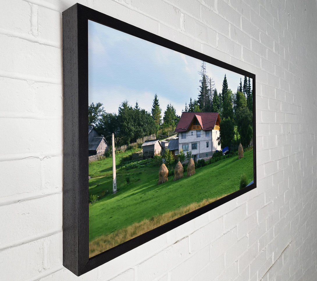  A Canvas Print of Green Farmhouse Haystacks Canvas Print
