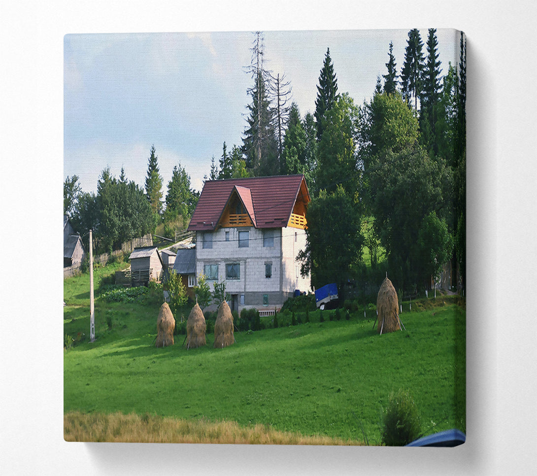  A Canvas Print of Green Farmhouse Haystacks Canvas Print