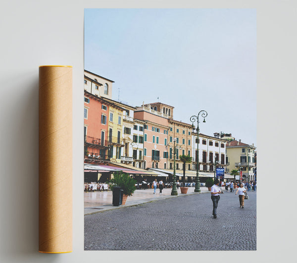 Peach Italian Street Scene Poster