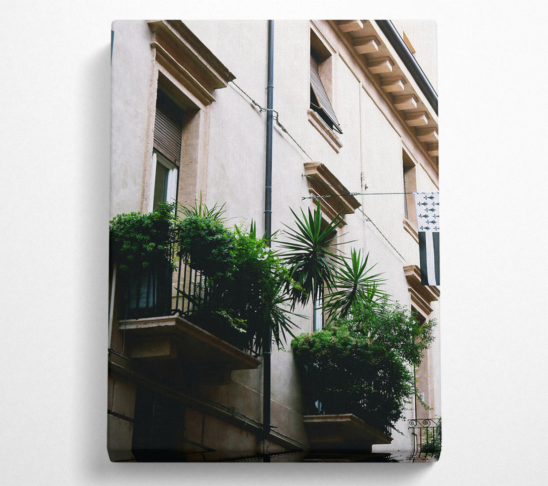 A Canvas Print of White Balcony Greenery Canvas Print