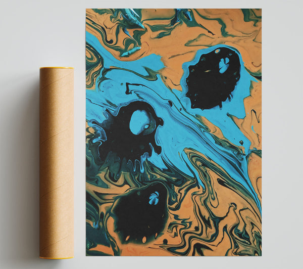 Azure Swirls And Black Giclee Print