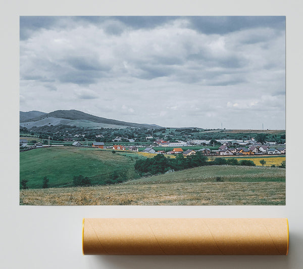 Green Hills Under Grey Skies Print