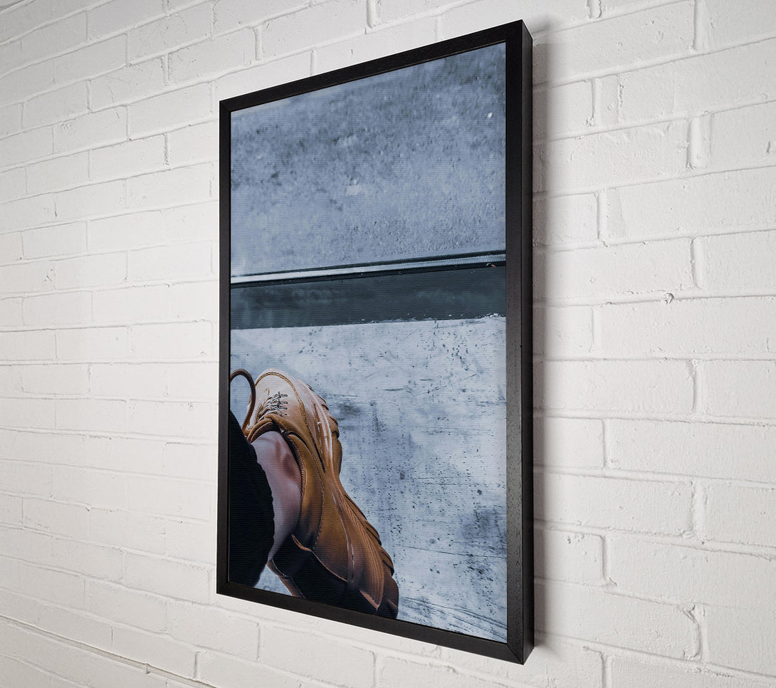  A Canvas Print of Tan Shoe On Grey Concrete Canvas Wall Art