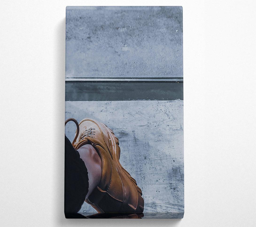  A Canvas Print of Tan Shoe On Grey Concrete Canvas Wall Art