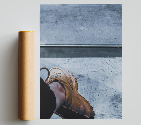Tan Shoe On Grey Concrete Giclee Print