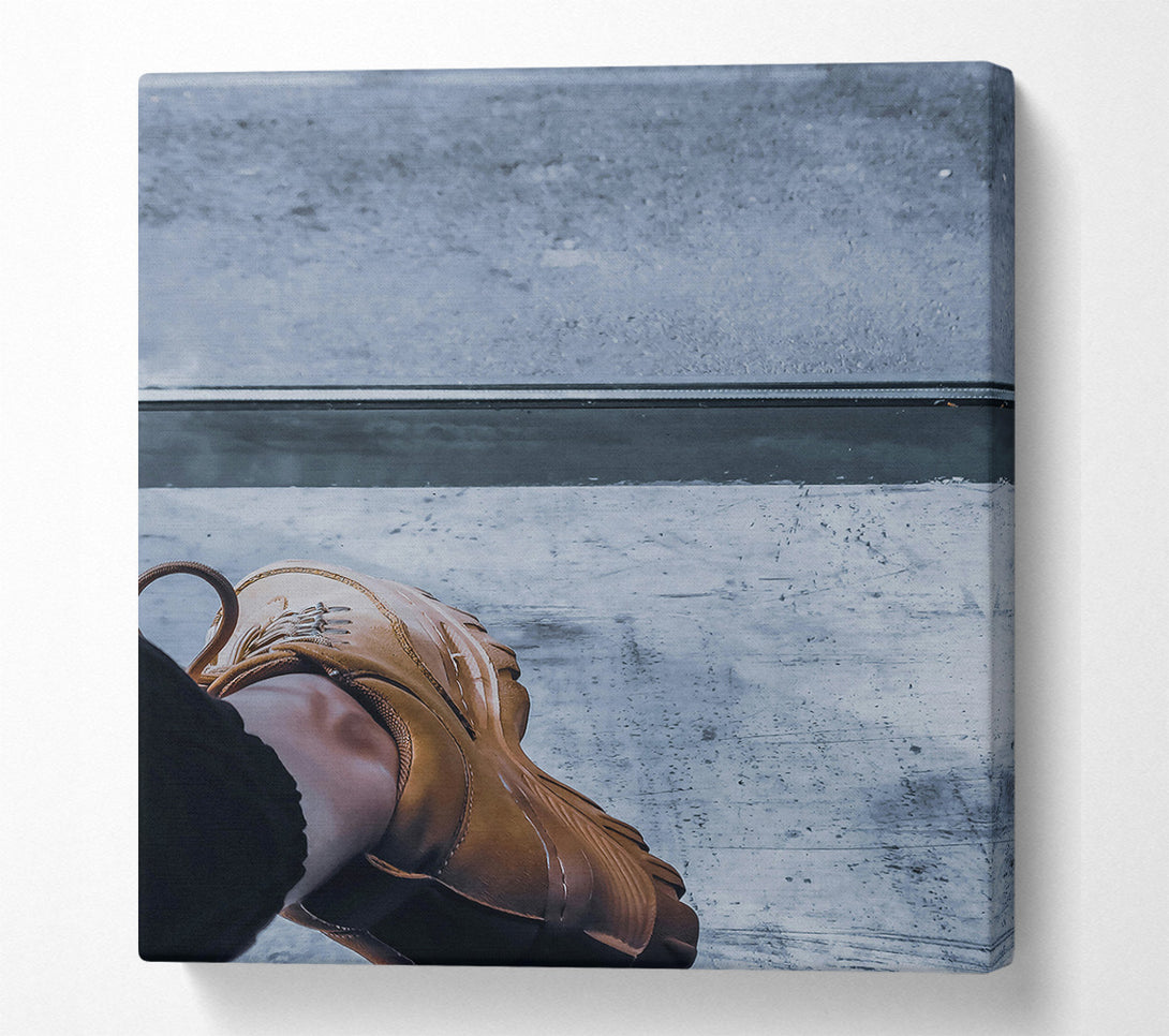  A Canvas Print of Tan Shoe On Grey Concrete Canvas Wall Art