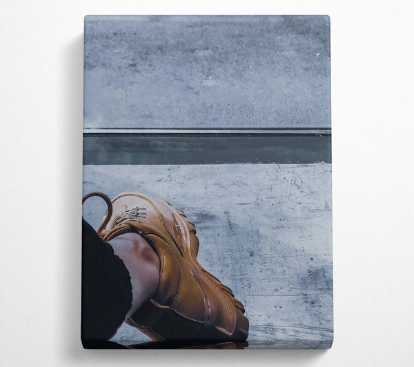  A Canvas Print of Tan Shoe On Grey Concrete Canvas Wall Art