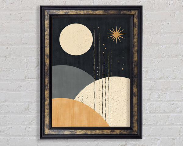 Moon And Stars Bohemian Shapes Framed Print