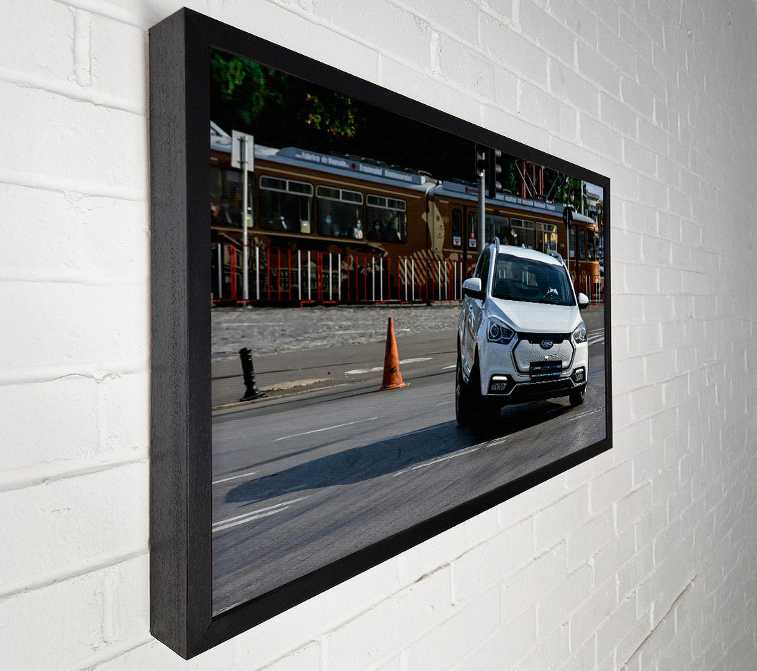  A Canvas Print of White Car Turning Canvas Art