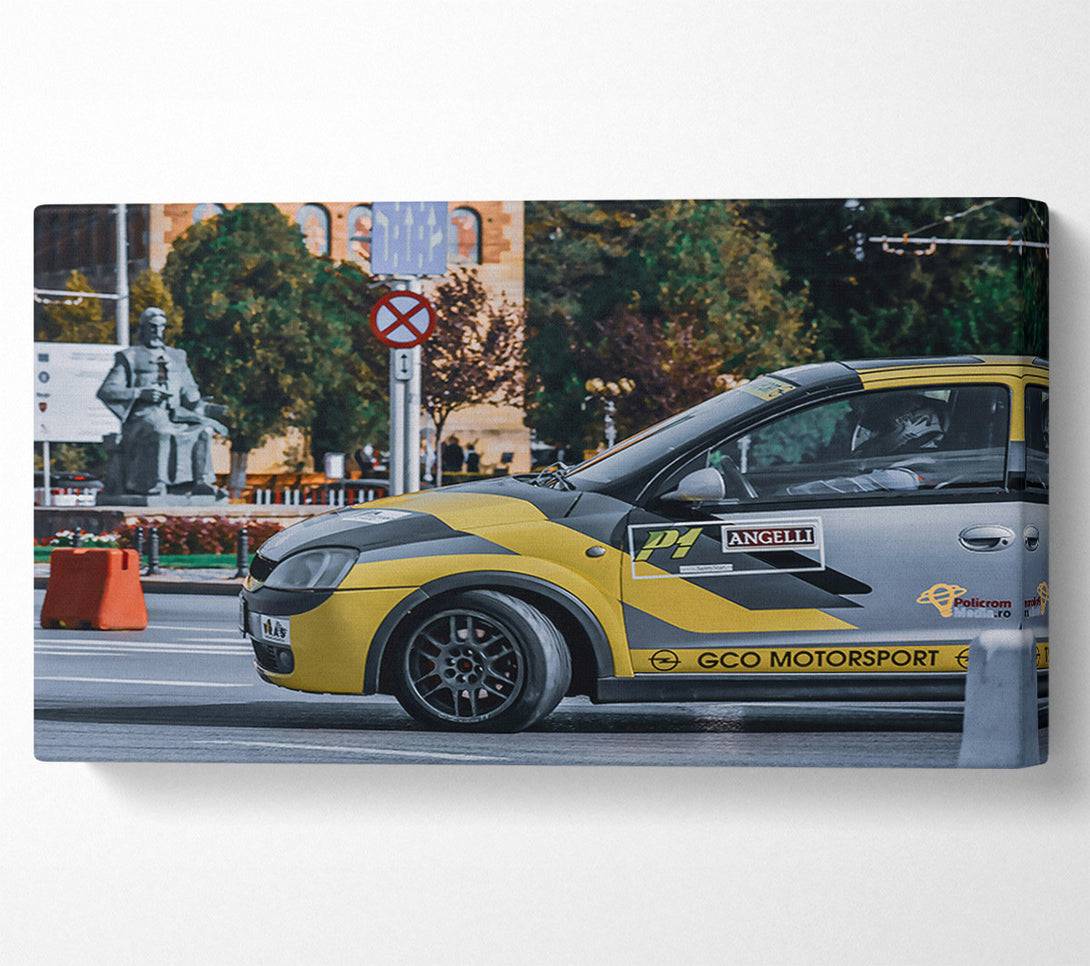  A Canvas Print of Yellow Rally Car Canvas Wall Art