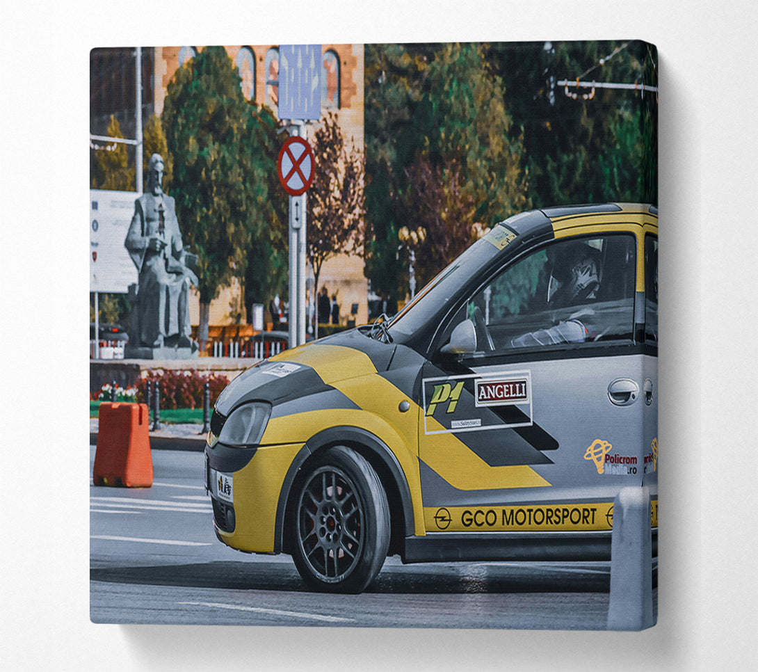  A Canvas Print of Yellow Rally Car Canvas Wall Art