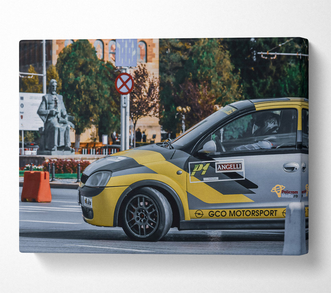  A Canvas Print of Yellow Rally Car Canvas Wall Art