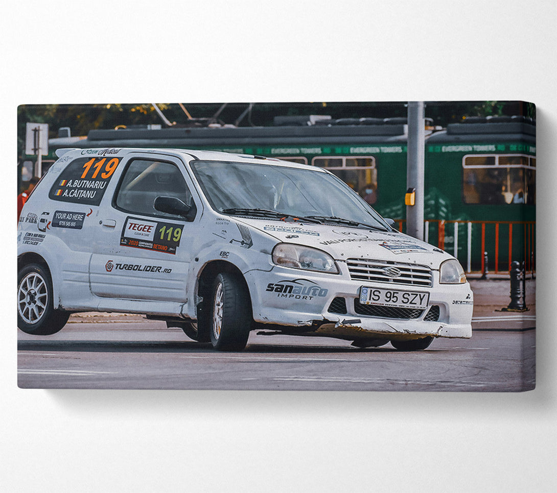  A Canvas Print of White Rally Car 119 Canvas Print