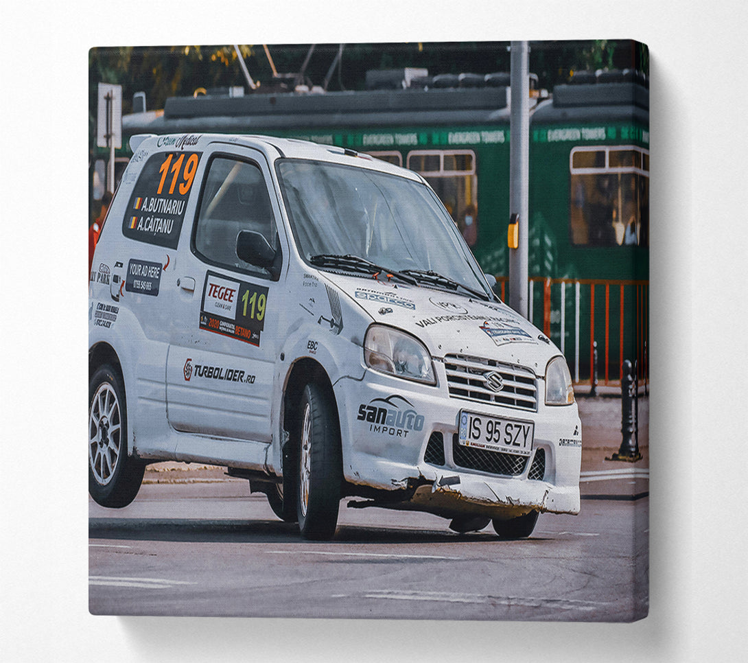  A Canvas Print of White Rally Car 119 Canvas Print