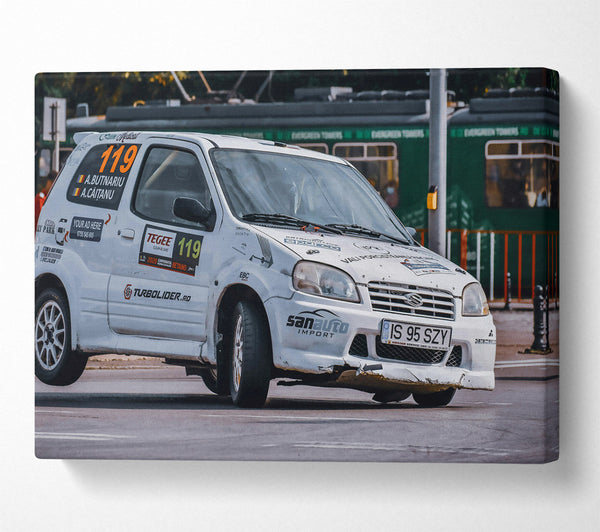  A Canvas Print of White Rally Car 119 Canvas Print