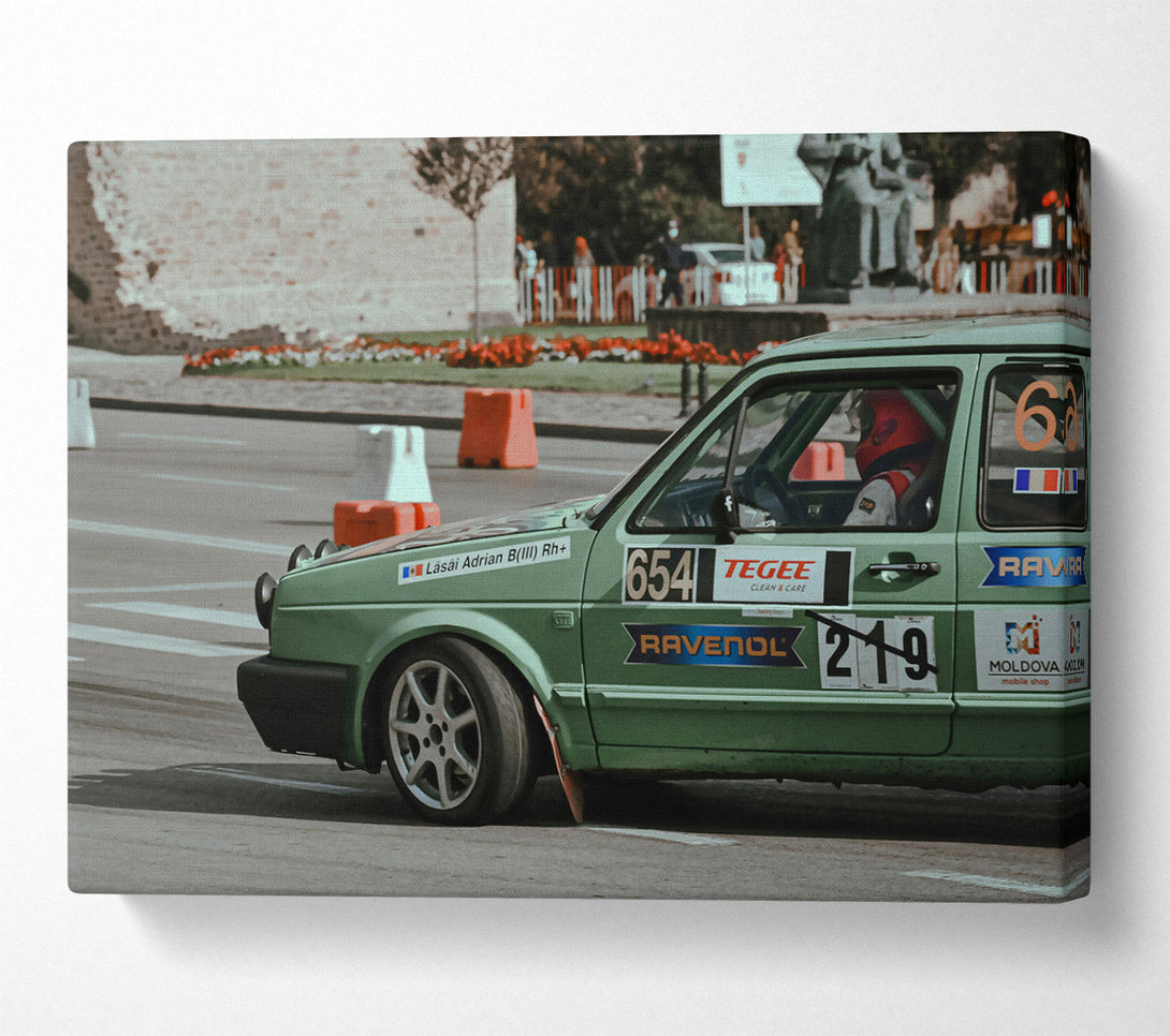  A Canvas Print of Green Rally Car Canvas Print