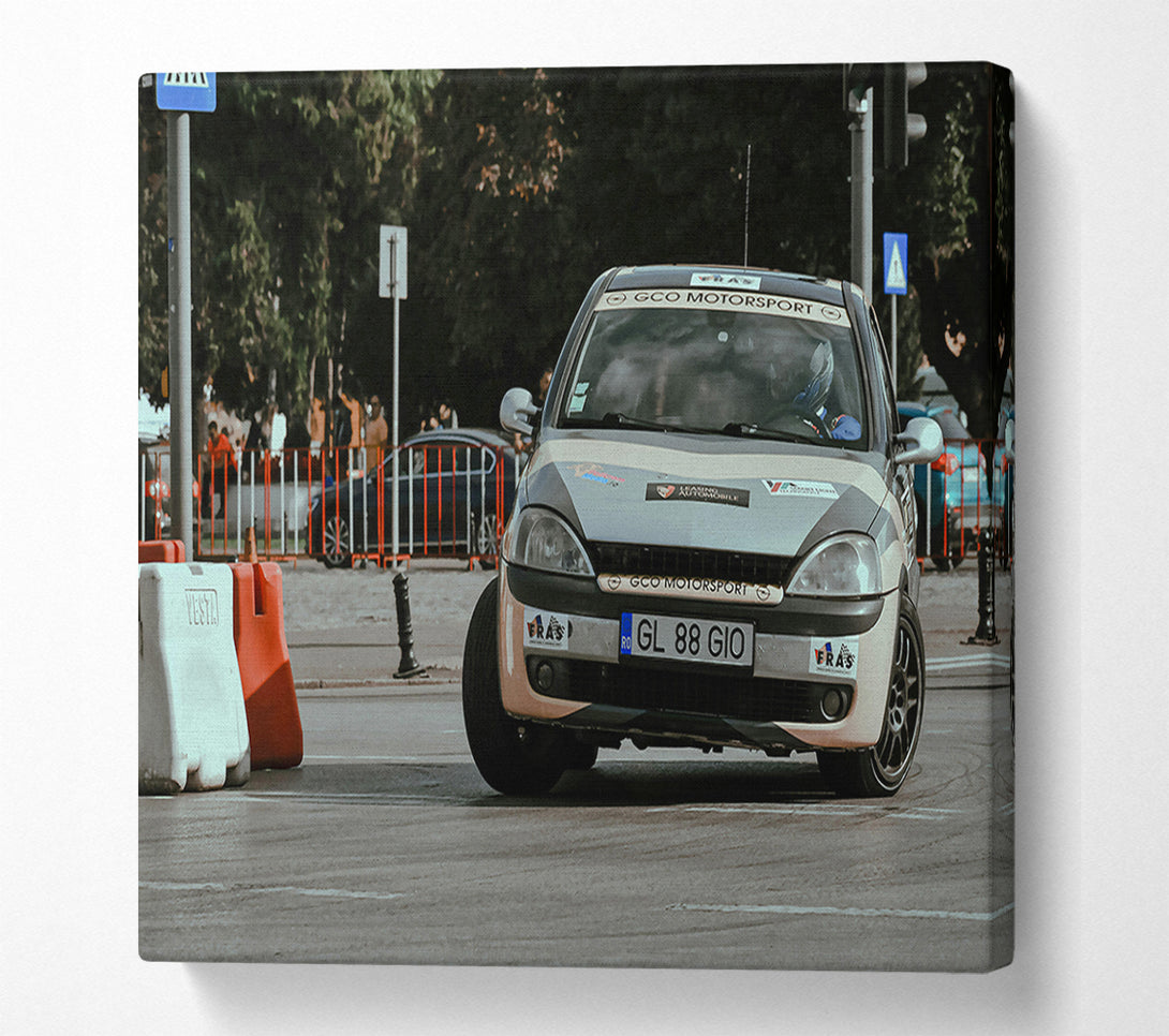  A Canvas Print of Silver Rally Car Canvas Print