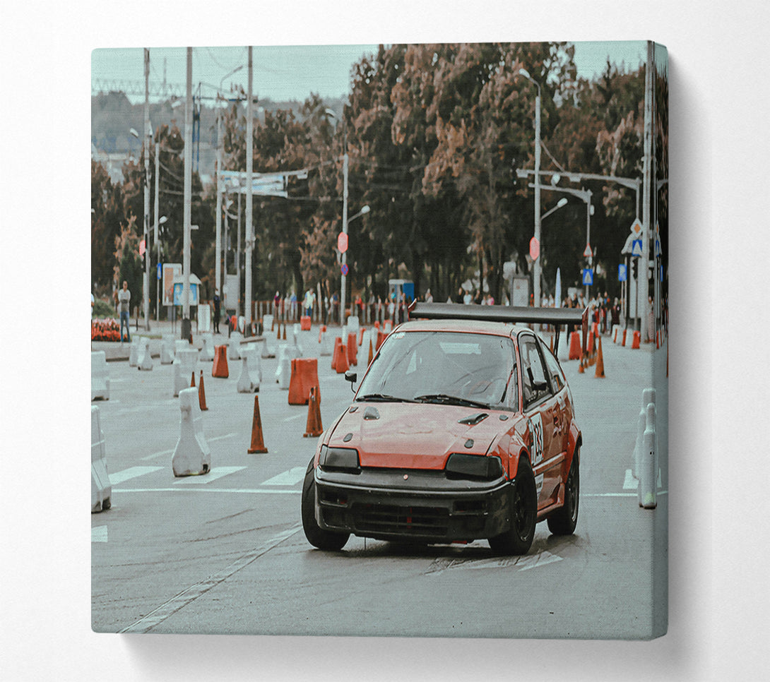 A Canvas Print of Red Car On Track Canvas Print