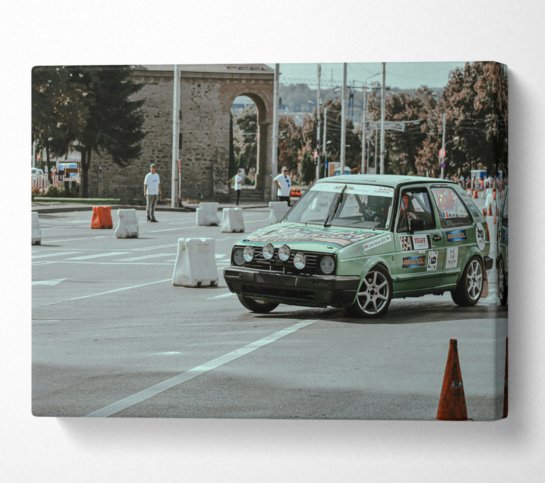  A Canvas Print of Green Rally Car Canvas Print