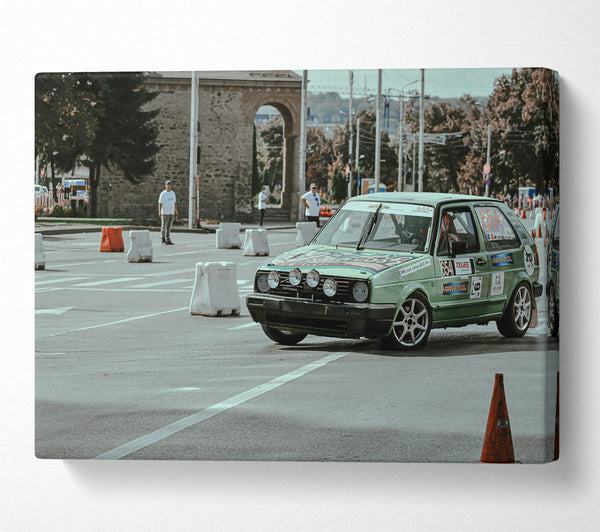  A Canvas Print of Green Rally Car Canvas Print
