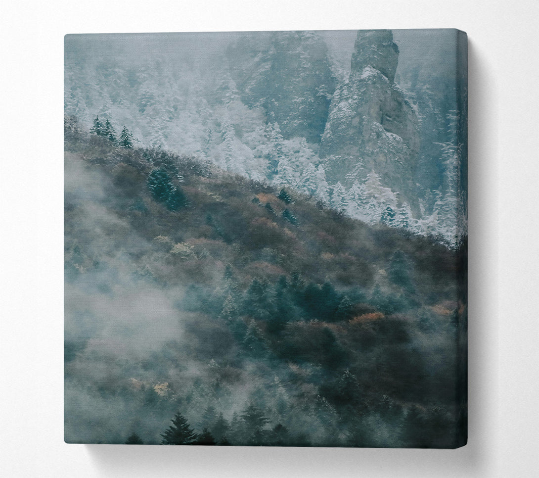  A Canvas Print of Teal Foggy Peaks Canvas Art