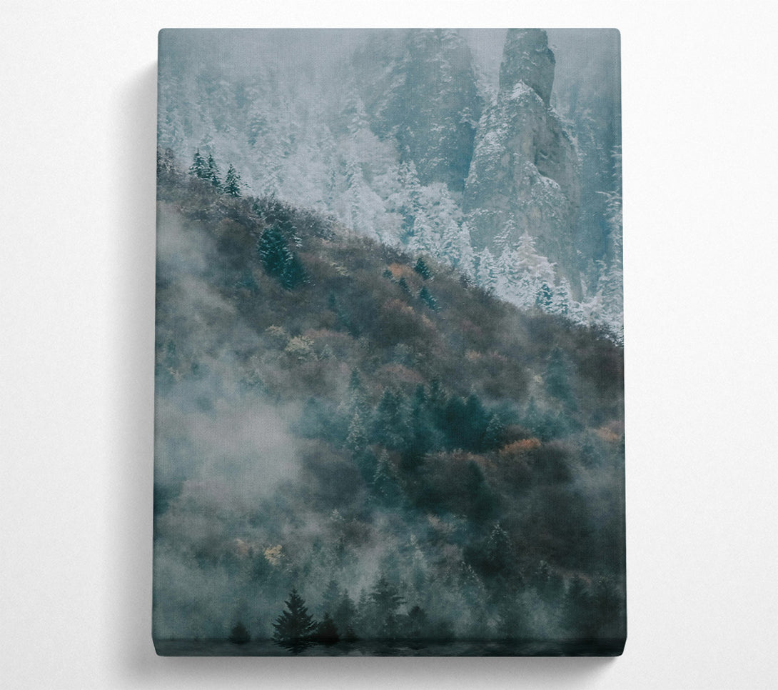  A Canvas Print of Teal Foggy Peaks Canvas Art