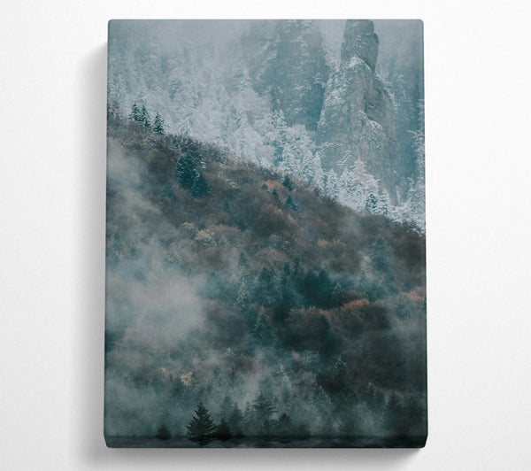  A Canvas Print of Teal Foggy Peaks Canvas Art