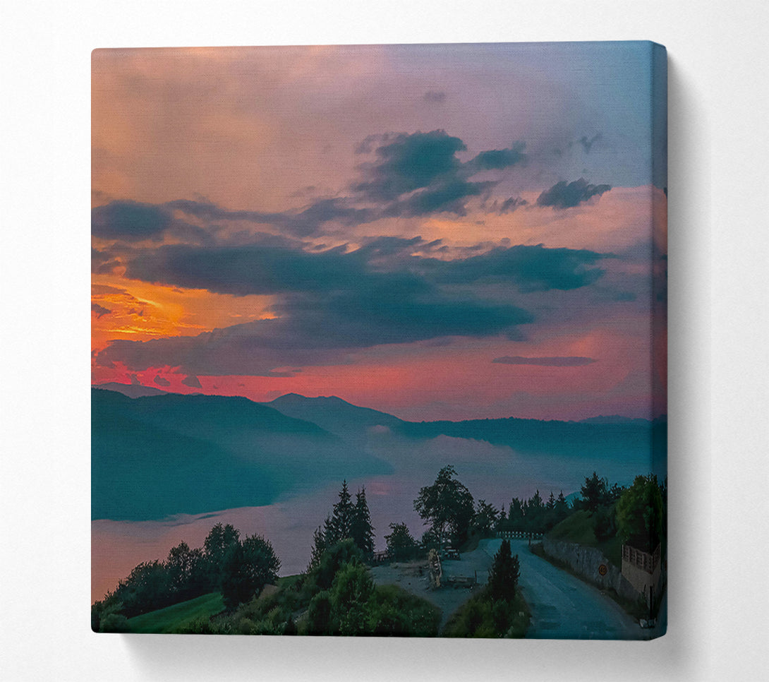  A Canvas Print of Pink Sunset Over Mountains Canvas Wall Art