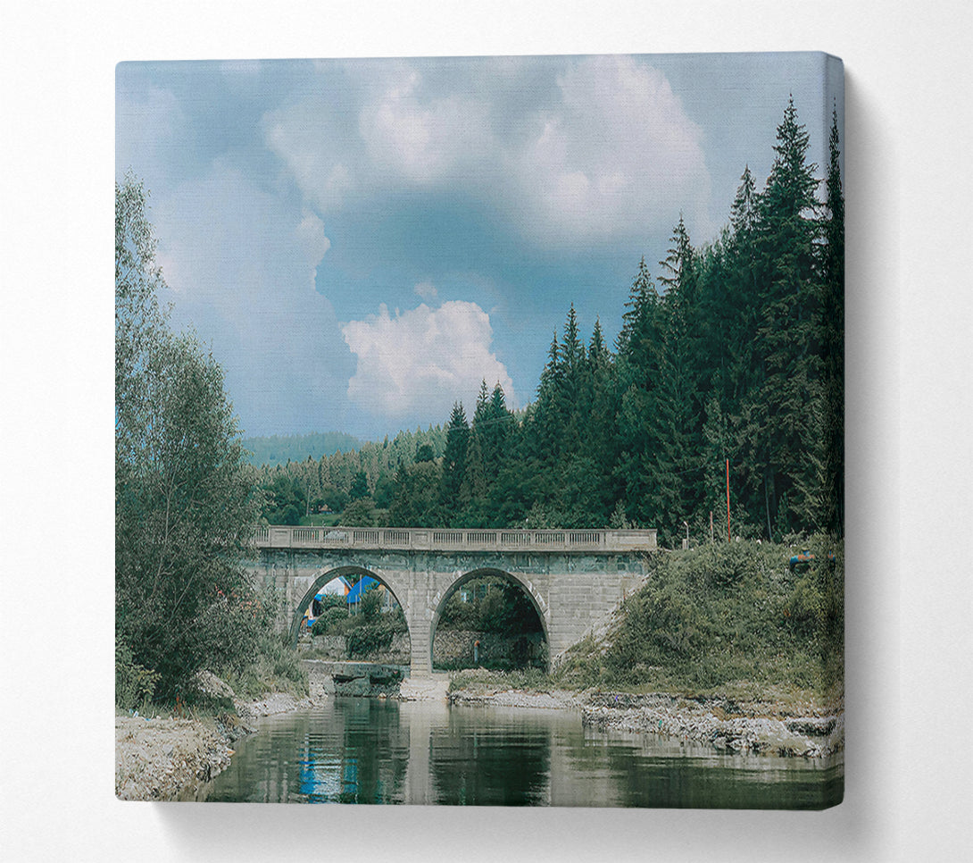  A Canvas Print of Grey Bridge Through Trees Canvas Wall Art
