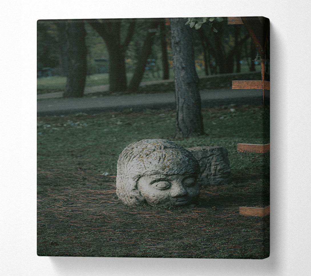  A Canvas Print of Stone Face In Green Canvas Print