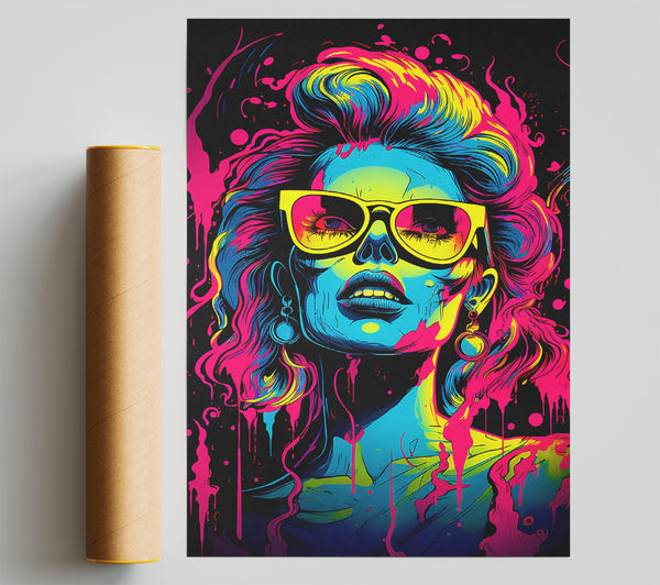 Neon Cyberpunk Girl Splash Giclee Print