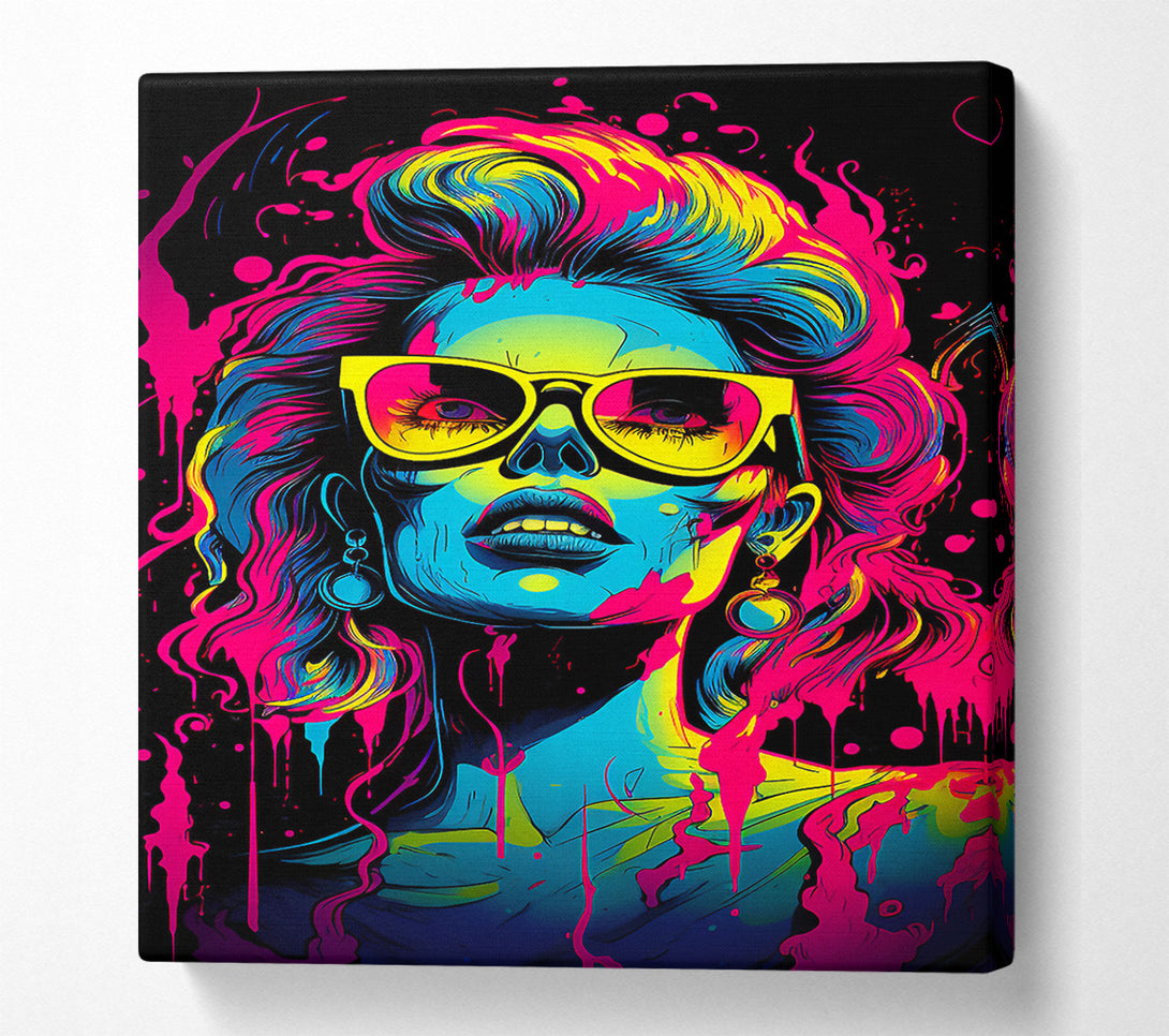  A Canvas Print of Neon Cyberpunk Girl Splash Canvas Wall Art