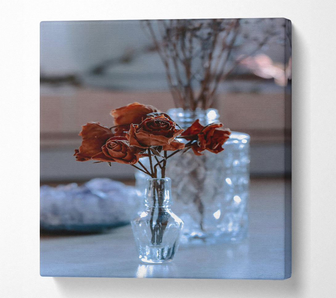  A Canvas Print of Brown Roses In Glass Canvas Print