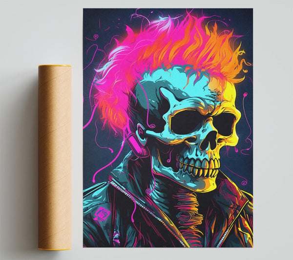 Neon Punk Skeleton Poster