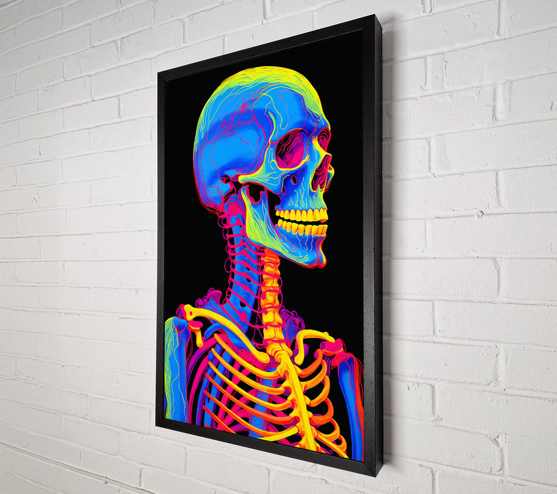  A Canvas Print of Neon Skeleton Skull Black Canvas Art