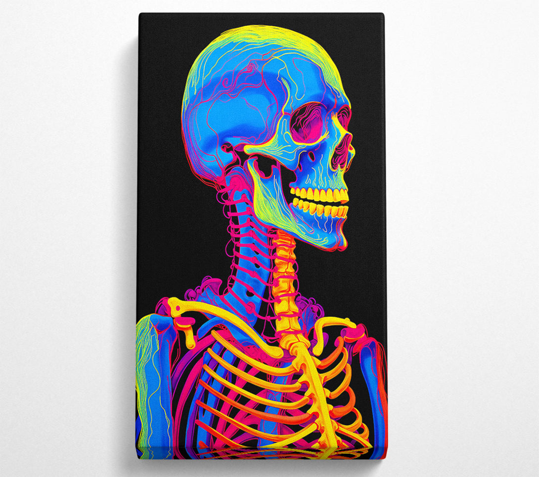  A Canvas Print of Neon Skeleton Skull Black Canvas Art