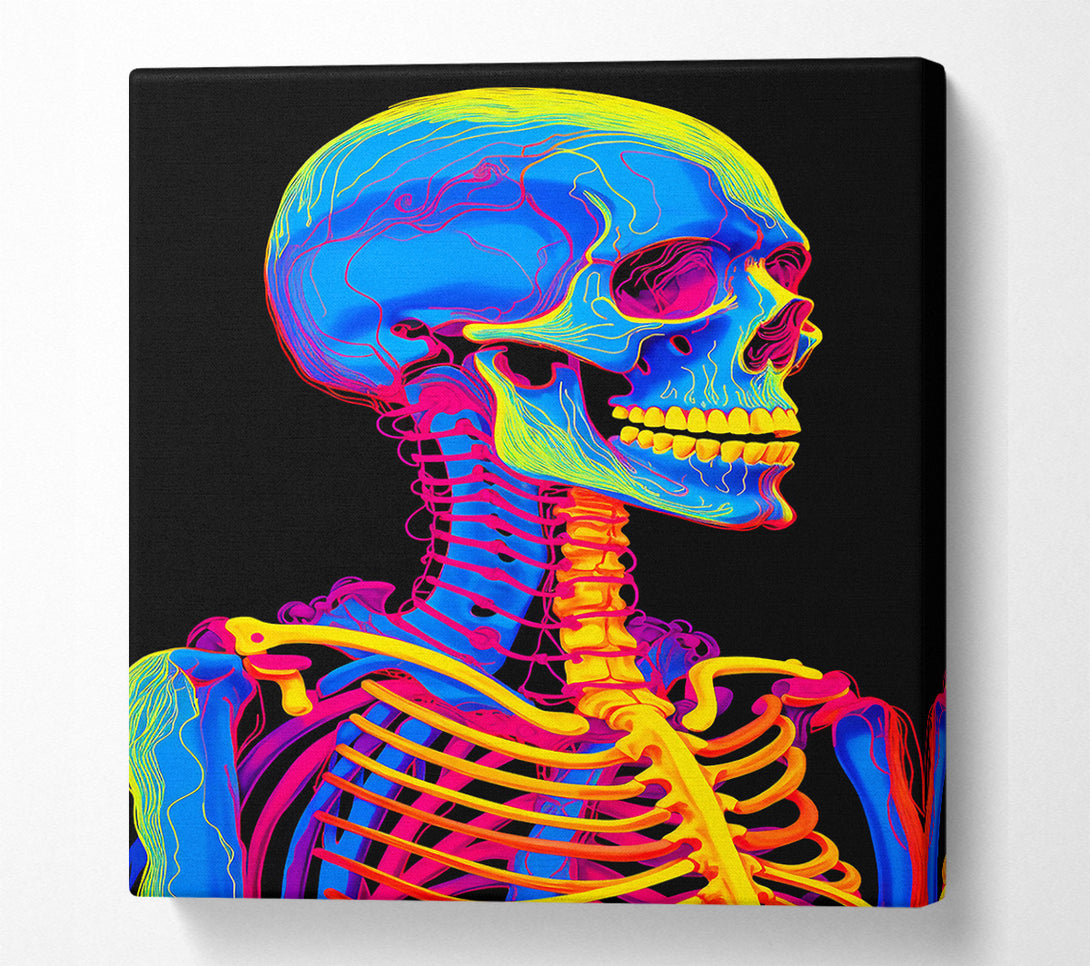  A Canvas Print of Neon Skeleton Skull Black Canvas Art