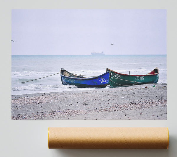 Blue Boats On Shore Giclee Print