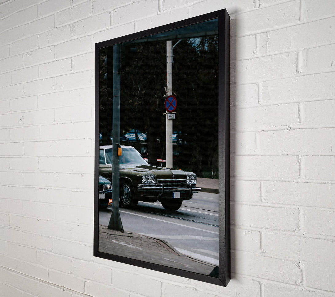  A Canvas Print of Green Sedan At The Light Canvas Wall Art